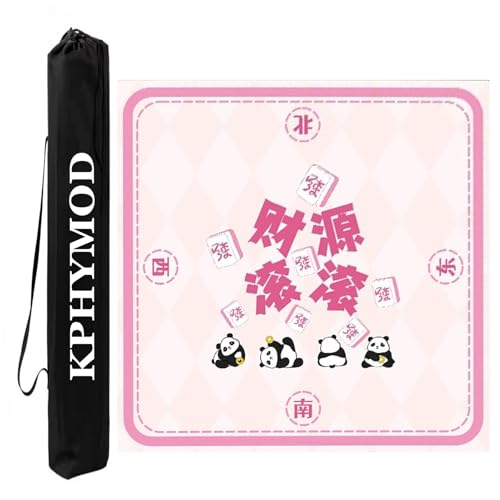 KPHYMOD Mahjong Spiel Matte Quadratische Rosa Mahjong-Matte Mit Tragetasche, rutschfeste, Geräuschreduzierende Poker-Kartenspiel-Tischabdeckung, Kanten Können Geschnitten Werden(Pink-1,39.37x39.37in) von KPHYMOD