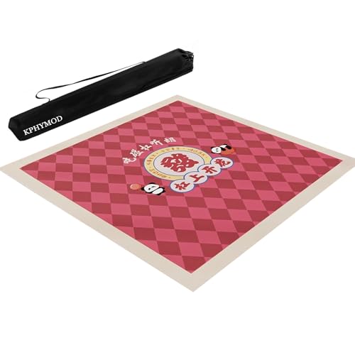 KPHYMOD Mahjong Spiel Matte Rosa Quadratische Mahjong-Matte Mit Kordelzugtasche, Poker-Domino-Brettspielpad, rutschfeste Tischabdeckung Mit Geräuschreduzierung(Pink-3,31.5x31.5in) von KPHYMOD