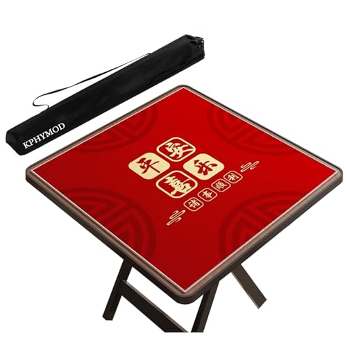 KPHYMOD Mahjong Spiel Matte Rot Bedruckte Mahjong-Matte Mit Tragetasche, Gaming-Tischabdeckung Aus Polyesterfaser Für Mah Jongg Poke Dominoes Kartenbrettspiele(Red-1,35.43x35.43in) von KPHYMOD