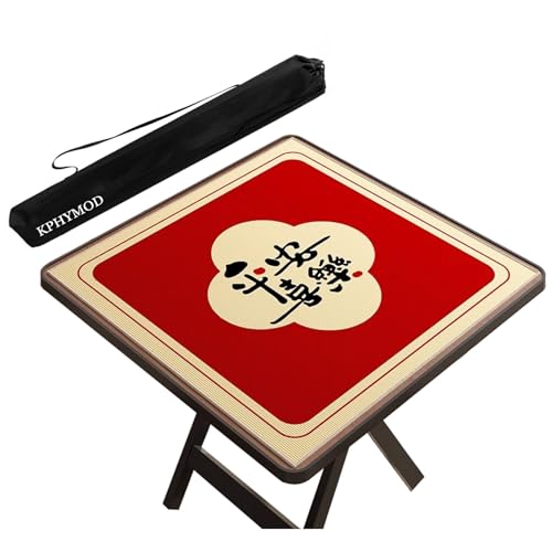 KPHYMOD Mahjong Spiel Matte Rot Bedruckte Mahjong-Matte Mit Tragetasche, Gaming-Tischabdeckung Aus Polyesterfaser Für Mah Jongg Poke Dominoes Kartenbrettspiele(Red-2,23.62x23.62in) von KPHYMOD