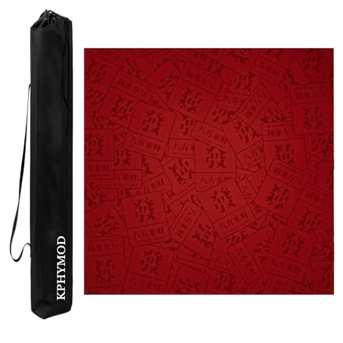 KPHYMOD Mahjong Spiel Matte Rot Bedruckte Mahjong-Matte Mit Tragetasche, rutschfeste Und Geräuschreduzierende Mah-Jongg-Tischdecke Für Poker-Kartenspiele(Red-3,39.37x39.37in) von KPHYMOD