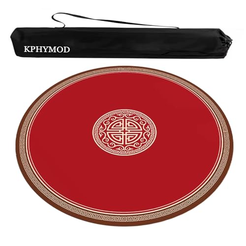 KPHYMOD Mahjong Spiel Matte Rote, Runde Mahjong-Matte Mit Tragetasche, Bedruckte Polyester-Tischdecke Im Chinesischen Stil, rutschfeste Und Geräuschreduzierende Spieltischdecke(Red-3,23.62x23.62 in) von KPHYMOD