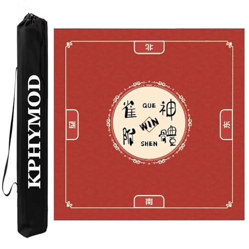 KPHYMOD Mahjong Spiel Matte Rote Mahjong-Matte, rutschfeste Gummi-Spielmatte, Domino, Poker, Karten Und Brettspiele, Tischabdeckung Mit Tragetasche(Red-1,31.5x31.5in) von KPHYMOD