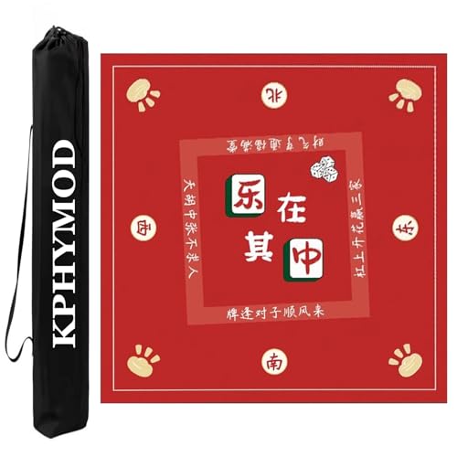 KPHYMOD Mahjong Spiel Matte Rote Mahjong-Matte, rutschfeste Gummi-Spielmatte, Domino, Poker, Karten Und Brettspiele, Tischabdeckung Mit Tragetasche(Red-2,27.56x27.56in) von KPHYMOD