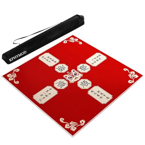 KPHYMOD Mahjong Spiel Matte Rote Mahjong-Matte Mit Schwarzer Tragetasche, rutschfeste Und Geräuschreduzierende Tischabdeckung Für Poker, Karten, Domino, Brettspiele(Red-7,23.62x23.62in) von KPHYMOD