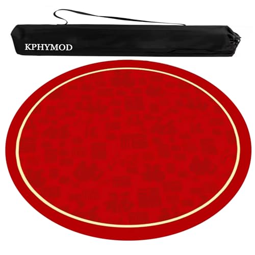 KPHYMOD Mahjong Spiel Matte Runde Mahjong-Matte Mit Rand, rutschfeste, Geräuschreduzierende Poker-Kartenbrett-Spielplattentischdecke Mit Tragetasche(Red,23.62x23.62 in) von KPHYMOD