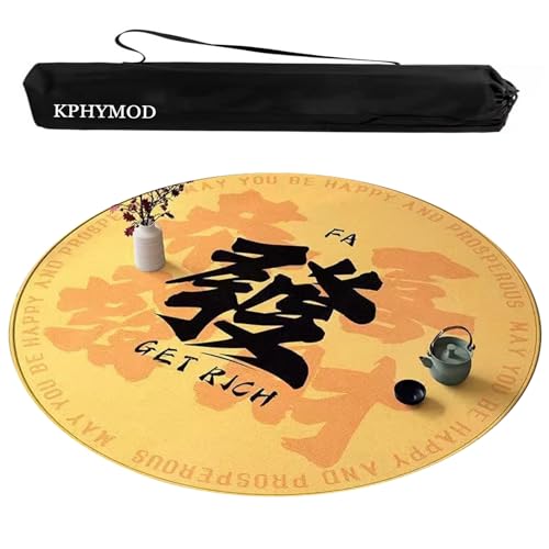 KPHYMOD Mahjong Spiel Matte Runde Mahjong-Matte Mit Tragetasche, Bedruckte Polyester-Tischdecke Im Chinesischen Stil, rutschfeste Und Geräuschreduzierende Spieltischdecke(Yellow,23.62x23.62 in) von KPHYMOD