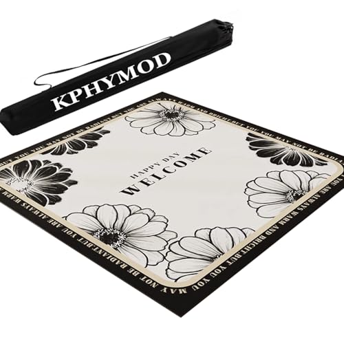 KPHYMOD Mahjong Spiel Matte Schwarz-weiß Bedruckte Mahjong-Matte Mit Tragetasche, rutschfeste Gaming-Tischabdeckung Mit Geräuschreduzierung Für Kartenbrettspiele(Black White-4,37.4x37.4in) von KPHYMOD