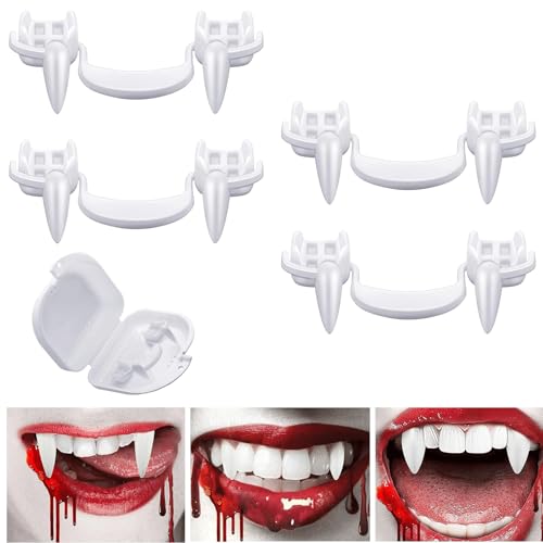 4 Stück einziehbare Vampirzähne Halloween Vampirzähne Wiederverwendbare gefälschte Zähne mit tragbarer Box Horrifying Vampir Fangs Zähne für Kinder Erwachsene Halloween Karneval Partys Rollenspiel von KQLHLHDYZ