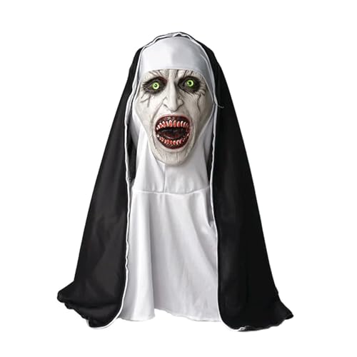 Halloween-Maske für Erwachsene, schreckliche Nonnenmaske, Horrormaske mit Kopftuch, Helm, Halloween-Terrer-Maske für Halloween, Karneval, Kostümpartys, bequem und realistisch von KQLHLHDYZ