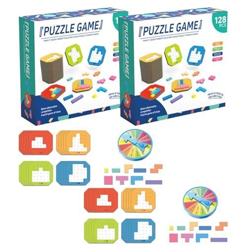 128-teiliges buntes Block-Puzzlespiel, buntes Block-Puzzlespiel, 3D-Russisches Block-Tangram-Spielzeug, Puzzles in Tangram-Form (2*Pcs) von KQLULU