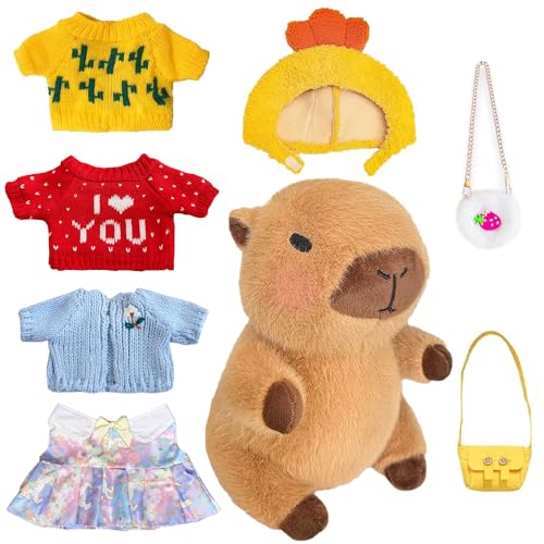 KQWVZ Capybara Plüschtier, 23cm Capybara Kuscheltier, Wasserschwein Kuscheltier, Niedlichen Capybara Plushies mit Kleidung und Accessoires, Capybara Stofftier für Geburtstagsgeschenkv (Type B) von KQWVZ