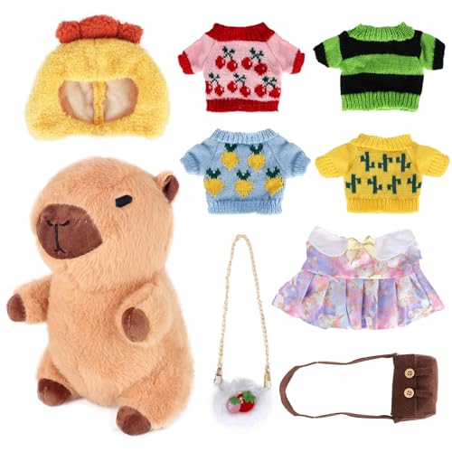 KQWVZ Capybara Kuscheltier, 23cm Capybara Plüschtier, Simulation Capybara Plüschtier, Niedlichen Capybara Plushie, Capybara Plüschtiere mit Kleidungsstücken und Zubehör, Heimdekoration, Geschenke (B) von KQWVZ