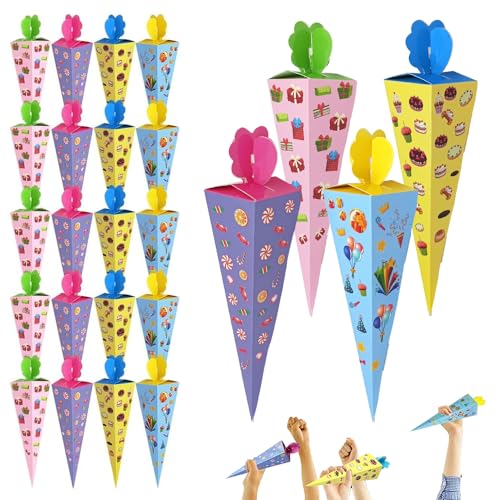 KQWVZ Schultüte Klein 17cm, 24PCS Geschwisterschultüte Kleine Schultüte, 4 Muster KleineSchultüten Zum Befüllen,Kleine Schultüte Geschwister,Mini Schultüte für die Einschulung und Partys KQWVZ Schultüte Klein 17cm, 24PCS Geschwisterschultüte Kleine Schultüte, 4 Muster KleineSchultüten Zum Befüllen,Kleine Schultüte Geschwister,Mini Schultüte für die Einschulung und Partys von KQWVZ