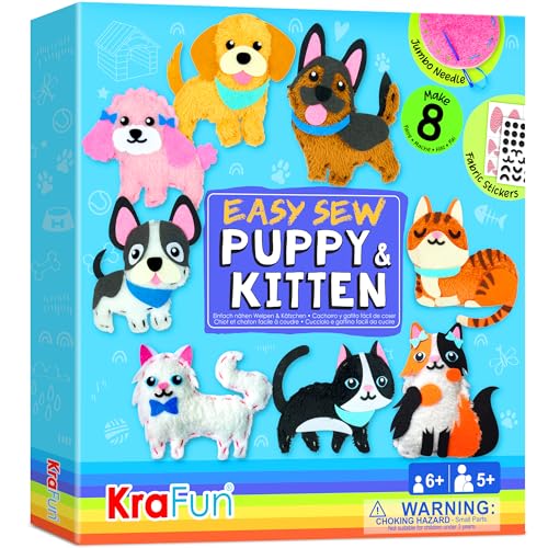 KRAFUN Easy Sew Welpe und Kätzchen für Kunst- und Bastelanfänger für Kinder, 8 einfache DIY-Projekte mit Stofftierpuppen von Welpen und Kätzchen, Hunden und Katzen, Anleitung und Filz, Geschenk KRAFUN Easy Sew Welpe und Kätzchen für Kunst- und Bastelanfänger für Kinder, 8 einfache DIY-Projekte mit Stofftierpuppen von Welpen und Kätzchen, Hunden und Katzen, Anleitung und Filz, Geschenk von KRAFUN