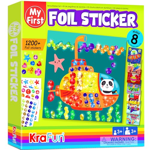 KRAFUN My First Folienaufkleber-Set, 8 No-Chaos-Kunstwerke für Kinder, 1200 Teile Tier-Bastelsets und Zubehör, DIY-Edelsteinaufkleber, kreative Aktivität, Ostergeschenke für Kleinkinder, Mädchen von KRAFUN