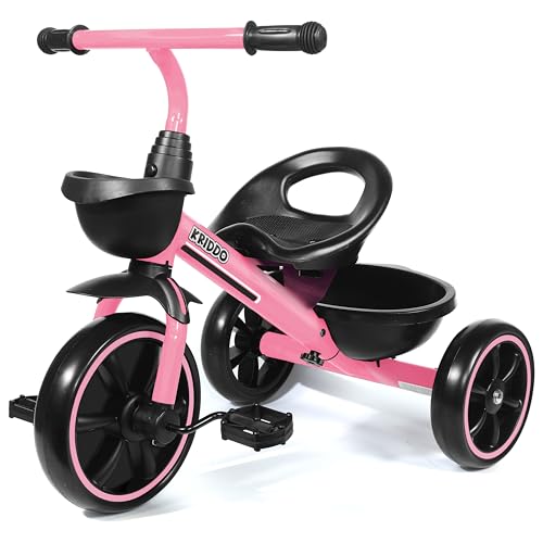 KRIDDO Laufräder Laufrad Kinderdreirad, Dreirad für Kinder für 24 Monate bis 5 Jahre, Lauffahrrad Lauflernhilfe, Geschenk für Kleinkinder von 2-4 Jahren, Dreiräder, Rosa von KRIDDO