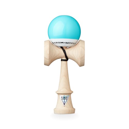 KROM Kendama POP LOL Hellblau - aus zertifiziertem Buchenholz - Hohe Holzqualität - Für Anfänger und Profis - Pack : Ersatzschnur + Stickers von KROM