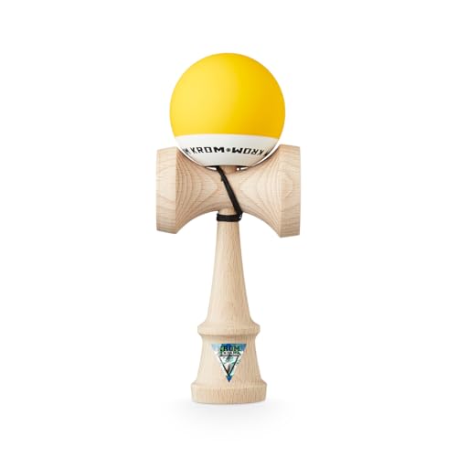 KROM Kendama POP Rubber Gelb - aus zertifiziertem Buchenholz - Hohe Holzqualität - Für Anfänger und Profis - Pack : Ersatzschnur + Stickers von KROM