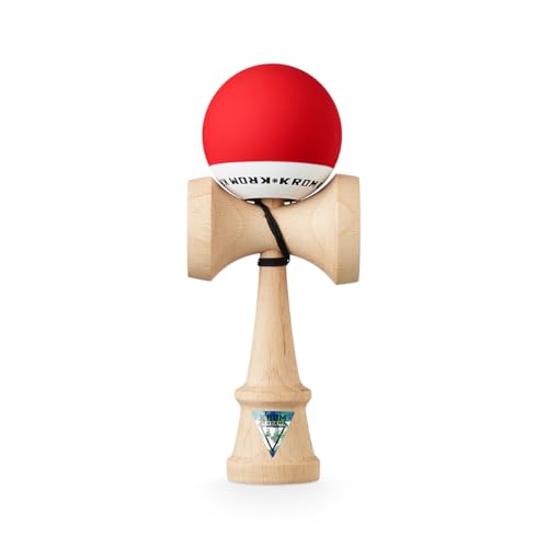 KROM Kendama POP Rubber Rot - aus zertifiziertem Buchenholz - Hohe Holzqualität - Für Anfänger und Profis - Pack : Ersatzschnur + Stickers von KROM