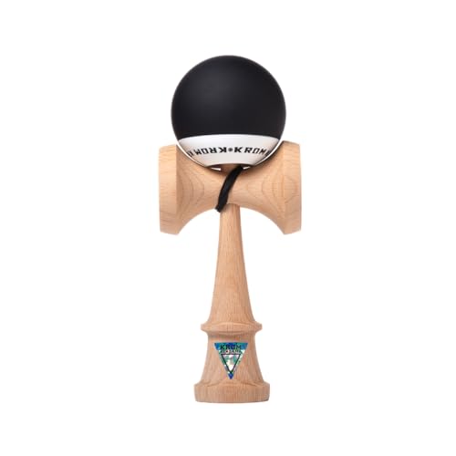 KROM Kendama POP Rubber Schwarz - aus zertifiziertem Buchenholz - Hohe Holzqualität - Für Anfänger und Profis - Pack : Ersatzschnur + Stickers von KROM