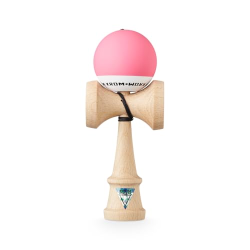 Original KROM Pro Kendama aus Holz für Anfänger und Fortgeschrittene - POP Rosa - Geschicklichkeitsspiel für draußen und drinnen - Holzspielzeug mit Schnur und Ball - Kendama Skilltoy Kugelfangspiel von KROM