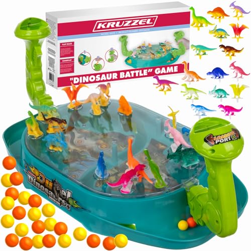 KRUZZEL Dinosaurier Schießspielzeug Tischkicker Brettspiel Computerspiel Geschicklichkeitsspiel für Kinder ab 3 4 5 6 7 Dinosaurier-Figuren 24656 von KRUZZEL