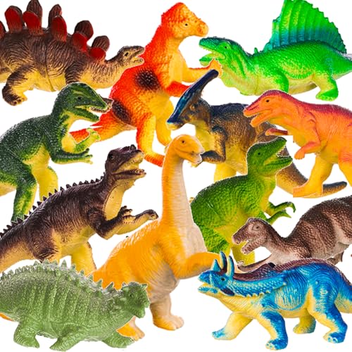 KRUZZEL Dinosaurier Set 12 Stück Tyrannosaurus Rex Brachiosaurus Giganotosaurus Spielzeug Spielfiguren Dino Sammlung für Kinder 23434 von KRUZZEL