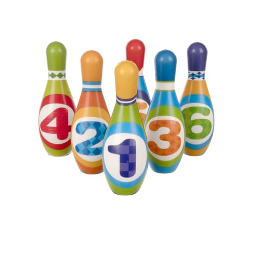 KRUZZEL Kegelspiel Set 7 teiliges Bowling-Spiel 6 Kegel 1 Bowlingkugel aus Schaumstoff Spielzeug für Kinder ab 3 Jahren Indoor Outdoor 24900 von KRUZZEL