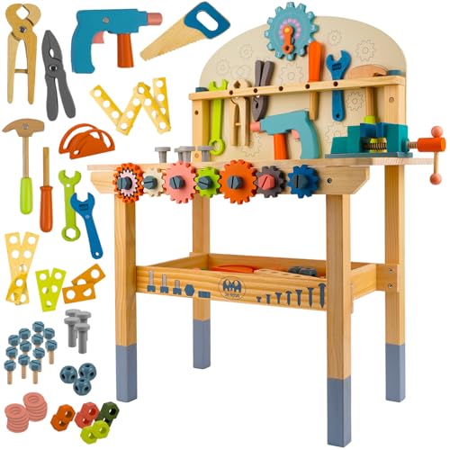 KRUZZEL Kinder Werkbank aus Holz 3-in-1 – Werkzeugbank mit Schraubstock, Zahnrädern & Zubehör – Lernspielzeug für Zuhause/Kit a – Rollenspiel, Motorik & Kreativität – Geschenk für Jungen & Mädchen KRUZZEL Kinder Werkbank aus Holz 3-in-1 – Werkzeugbank mit Schraubstock, Zahnrädern & Zubehör – Lernspielzeug für Zuhause/Kit a – Rollenspiel, Motorik & Kreativität – Geschenk für Jungen & Mädchen von KRUZZEL