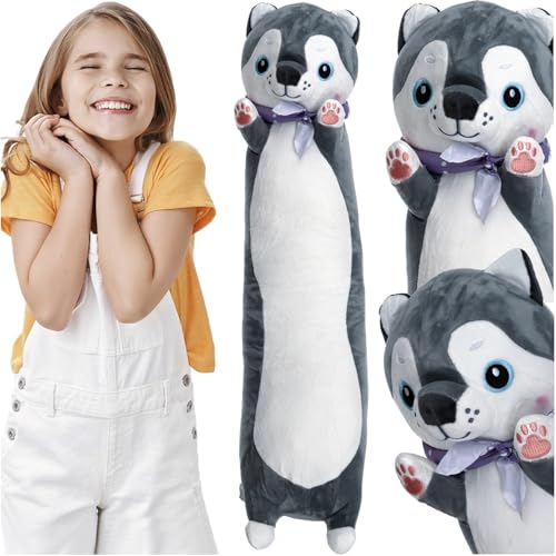 KRUZZEL Körperkissen Kinder Kuscheltier Langer Plüschhund 75 cm Seitenschläferkissen Body Pillow für Babys Kleinkinder ab 0+ Jahren 24714 von KRUZZEL