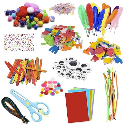 KRUZZEL Kreatives Bastelset für Kinder und Erwachsene DIY Scrapbooking Bastelpapier Pompons Federn Pailletten 23655 von KRUZZEL