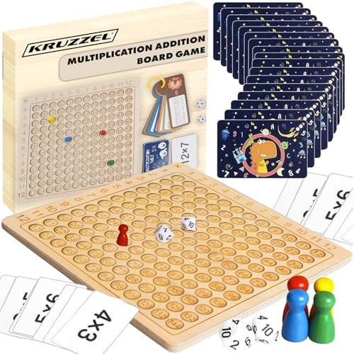 KRUZZEL Multiplikationsspiel Holz Lernspiel zur Multiplikation Brettspiel Spielkarten Multiplikationstabellen für Schule Zuhause 24639 von KRUZZEL