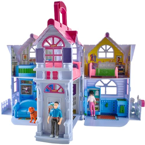 KRUZZEL Puppenhaus Aufklappbar mit Möbel und Figuren für Kinder 28,5 cm 22612 von KRUZZEL