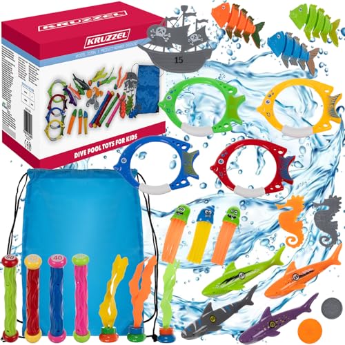 KRUZZEL Tauchspielzeug Set für Kinder Tauchringe Tauchtiere Unterwasserwelt Pool Schwimmbad Badewanne 24247 von KRUZZEL