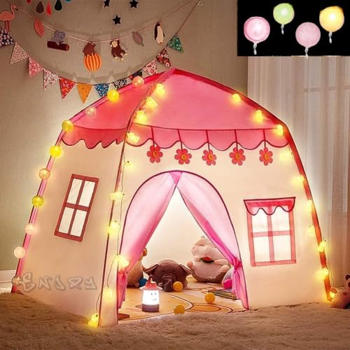 Kinderzelt Spielzelt Spielhaus Zelthaus Schloss Kinder LED-Lampen für Rollenspipele Pyjama-Party Rosa 23472 von KRUZZEL