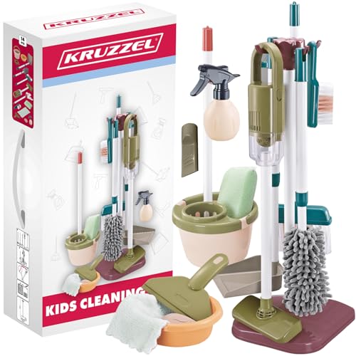 Reinigungsspielzeug Set 15-teilig Cleaning Station Wischmop Staubsauger mit Saugfunktion Reinigungsutensilien für Kinder 24813 von KRUZZEL