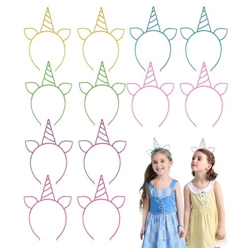 KRYMSON 12 Stück Einhorn-Stirnbänder, Kinder-Partyhüte, Einhorn-Haarschmuck, Kinder-Einhorn-Stirnbänder, Mädchen-Haarbänder, Geeignet Für Party, Geburtstag, Maskerade (Sechs Farben) von KRYMSON