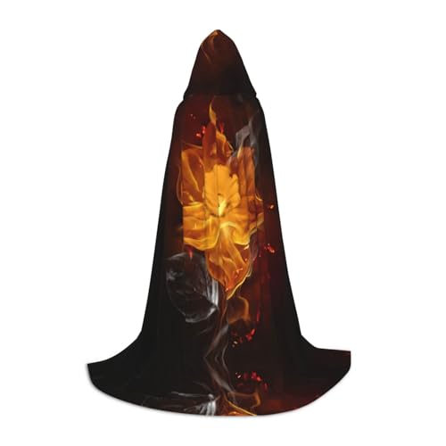 KSANNNS Kapuzenumhang mit Flammenblumen-Druck, volle Breite, strapazierfähiges Polyester-Spandex-Mischgewebe von KSANNNS