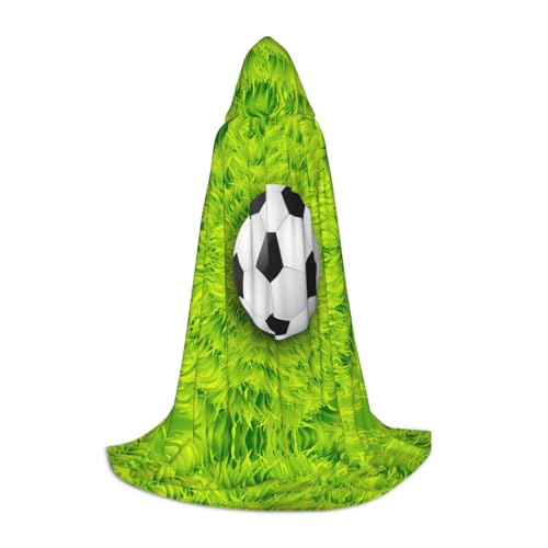 KSANNNS Kapuzenumhang mit Fußball auf Gras, bedruckt, volle Breite, strapazierfähiges Polyester-Spandex-Mischgewebe von KSANNNS