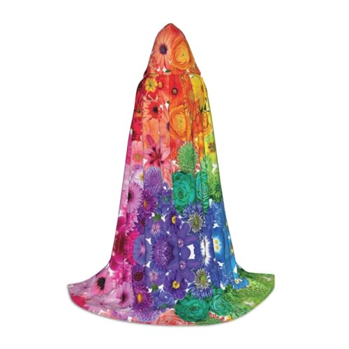 KSANNNS Kapuzenumhang mit Regenbogenblumen, bedruckt, volle Breite, strapazierfähiges Polyester-Spandex-Mischgewebe von KSANNNS