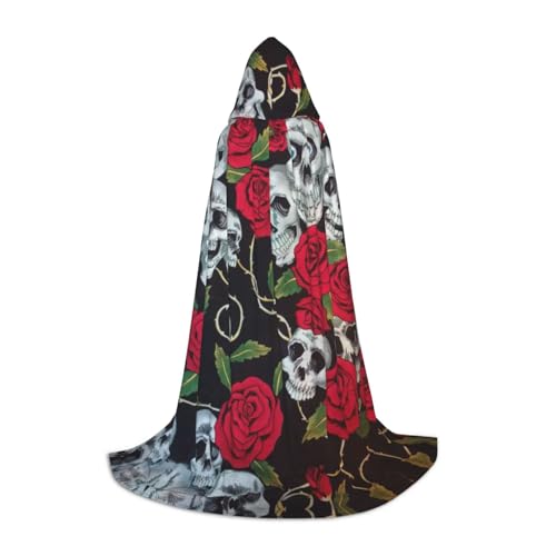 KSANNNS Kapuzenumhang mit Rosen-Totenkopfaugen, bedruckt, volle Breite, strapazierfähiges Polyester-Spandex-Mischgewebe von KSANNNS