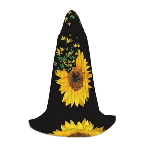 KSANNNS Kapuzenumhang mit Sonnenblumen-Motiv, bedruckt, volle Breite, strapazierfähiges Polyester-Spandex-Mischgewebe von KSANNNS