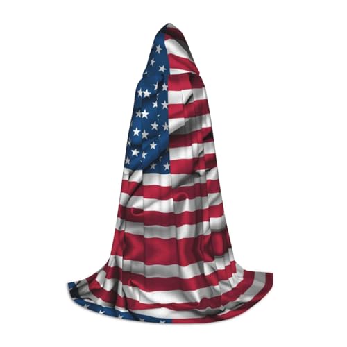 KSANNNS Kapuzenumhang mit amerikanischer Flagge, bedruckt, volle Breite, strapazierfähiges Polyester-Spandex-Mischgewebe von KSANNNS