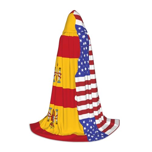 KSANNNS Kapuzenumhang mit amerikanischer Spanien-Flagge, bedruckt, volle Breite, strapazierfähiges Polyester-Spandex-Mischgewebe von KSANNNS