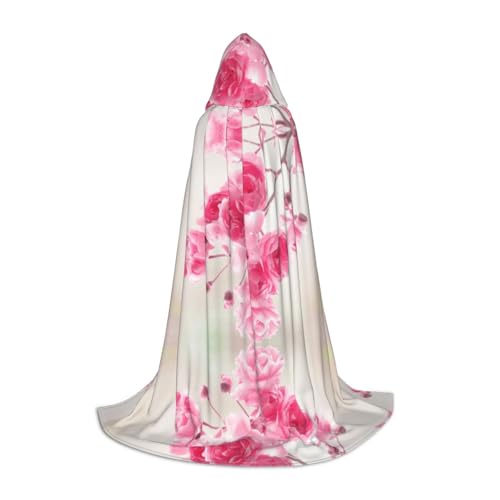 KSANNNS Kapuzenumhang mit rosa Blumen bedruckt, volle Breite, strapazierfähiges Polyester-Spandex-Mischgewebe von KSANNNS