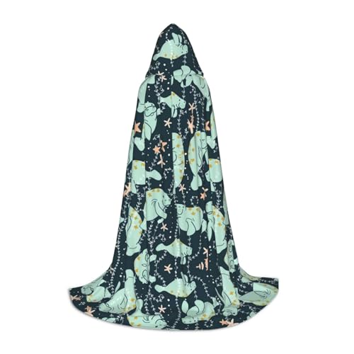 KSANNNS Manatee Animals Calf Printed Youth Hooded Cape, Full Width Printed, Durable Polyester Spandex Blend von KSANNNS