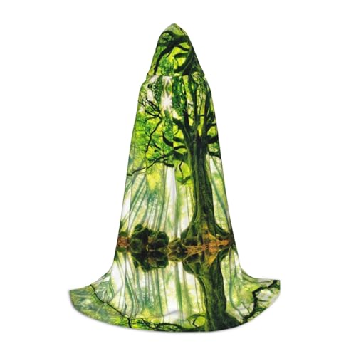 KSANNNS Nature Green Big Tree bedruckter Jugend-Kapuzenumhang, volle Breite, bedruckt, strapazierfähiges Polyester-Spandex-Mischgewebe von KSANNNS