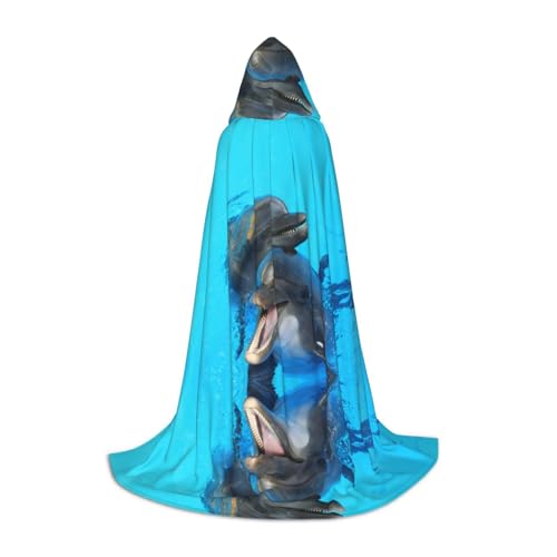 KSANNNS Smiling Face Dolphins Printed Youth Hooded Cape, Full Width Printed, Durable Polyester Spandex Blend von KSANNNS