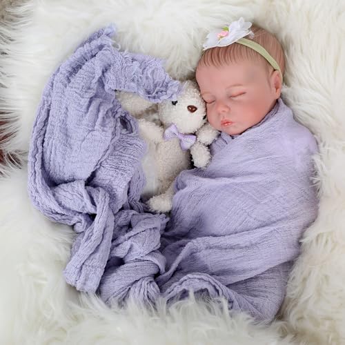 KSBD Reborn Baby Dolls Real Delilah, 45,7 cm schlafende Neugeborene Babypuppe mit realistischen Adern, lebensechte Vinyl-Puppe mit beschwertem Stoffkörper, fortschrittliches bemaltes Geschenkset für von KSBD